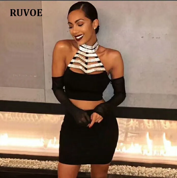 

Two Piece Set Winter Bandage Women Suits Sets Ladies Clothing Evening Party Celebrity Long Sleeve Sexy Club Top K-032