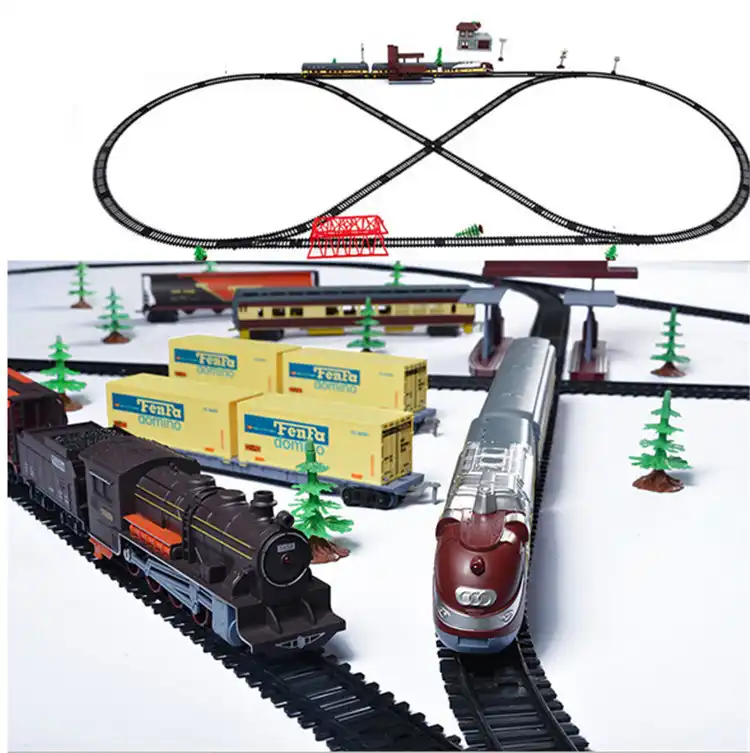 Vintagen Tren de Vapor el/éctrico Juguetes Ferrocarril Coches de Juguete Pista de Carreras con Carro Sonido y luz Juguetes de Bricolaje para ni/ños