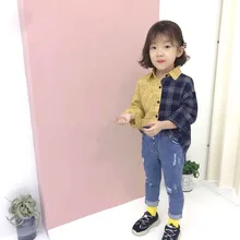 Модная Лоскутная клетчатая рубашка с длинными рукавами для мальчиков и девочек, детская школьная рубашка, осенне-Весенняя детская свободная одежда, наряды блузки