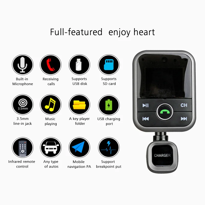 Segsi Bluetooth car charger2 1A Dispaly Bluetooth Car Kit FM Wirelessly Transmitter car charger USB MP3