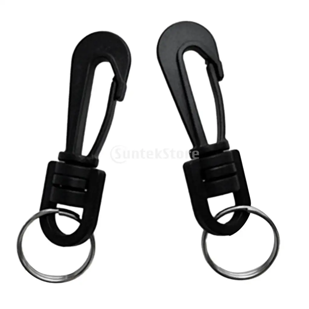 2 Pcs Durable Plastic Swivel Clips Snap Hook With Split Key Rings Scuba