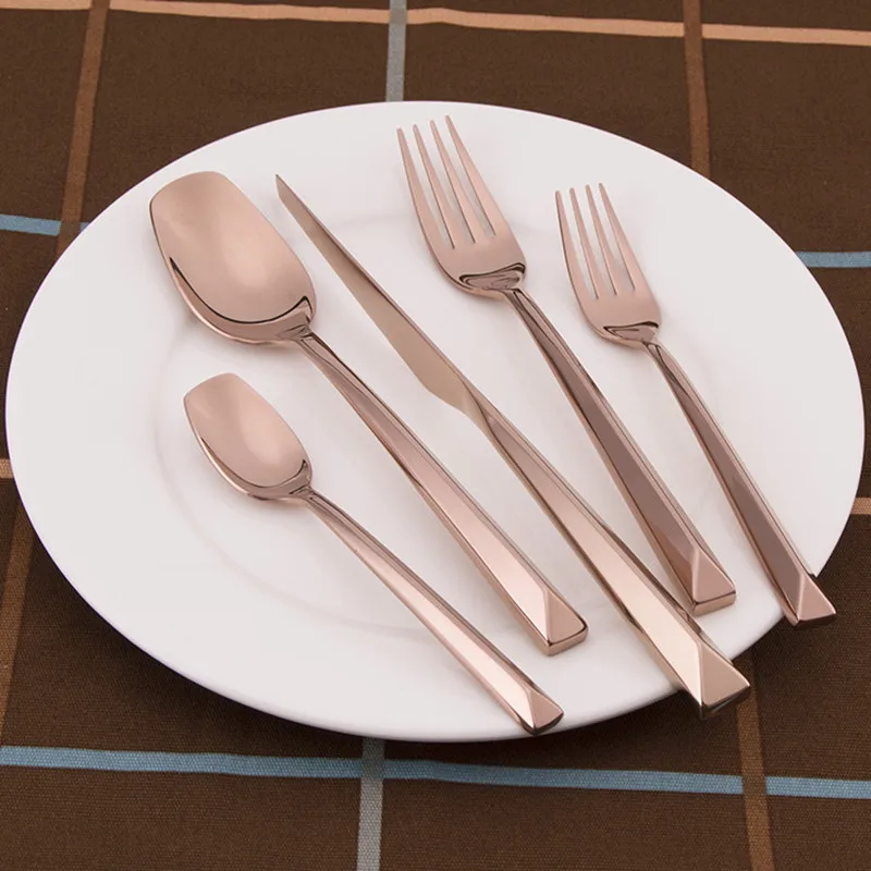 

3D Tableware Set 304 Stainless Steel Steak Knife Plating Main Fork Soup Scoop Dinnerware Set Meat Fork Flatware Full Set 5pc/set