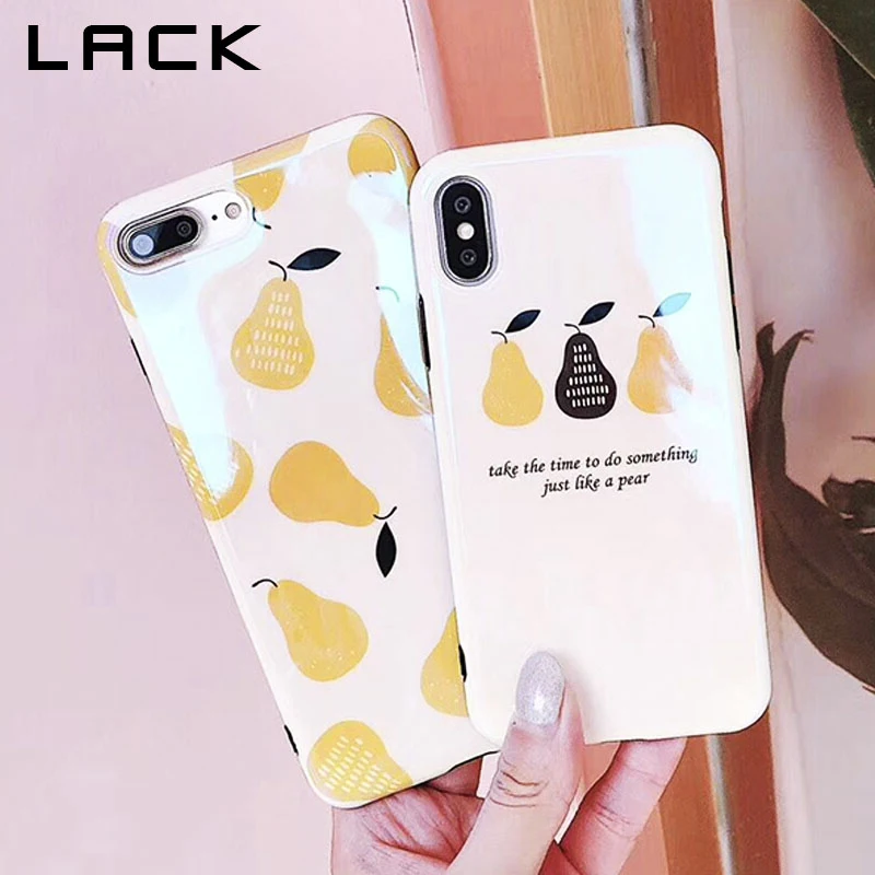 LACK Cartoon Fruit Pear Phone Case For iphone X 6 6S 7 8 Plus Back Cover Fashion Blu-ray Glossy Cases Lovely Letter Coque Funda |