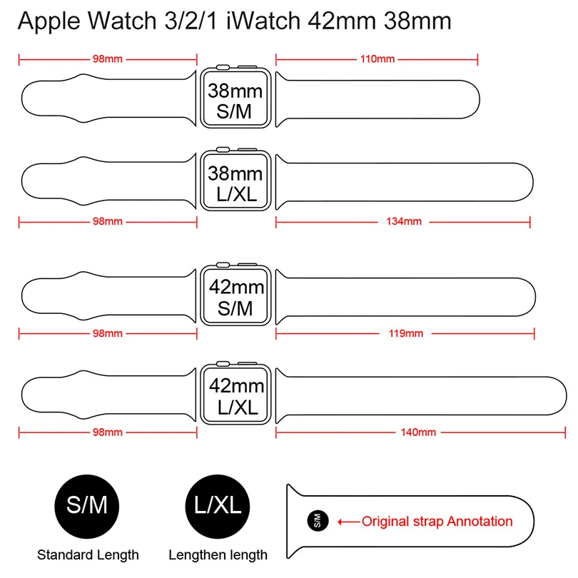 Сменный спортивный ремешок из мягкого силикона для часов Apple Watch 1 2 3 4 38/40 мм 42/44