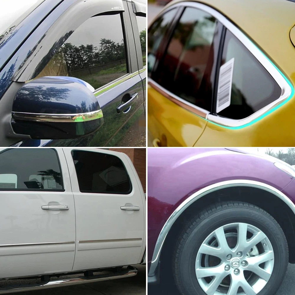 runmade 1 Meter Length Silver Car Chrome Styling Decoration Moulding Trim Strip Tape Auto DIY Protective Sticker Car Universal