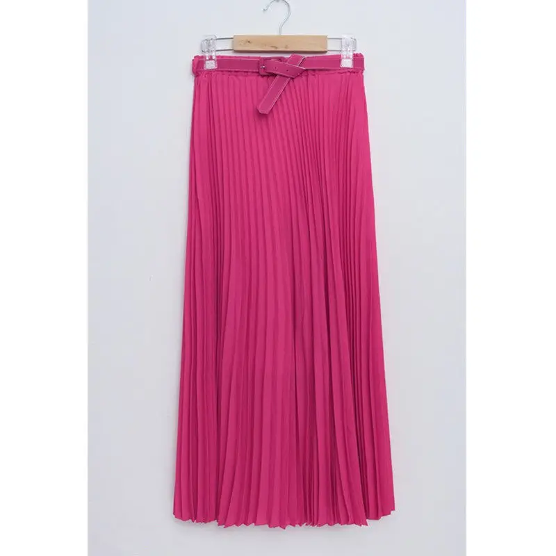 Летняя новая модная элегантная богемная шифоновая плиссированная Женская длинная юбка в пол с поясом из тюля - Цвет: Rose