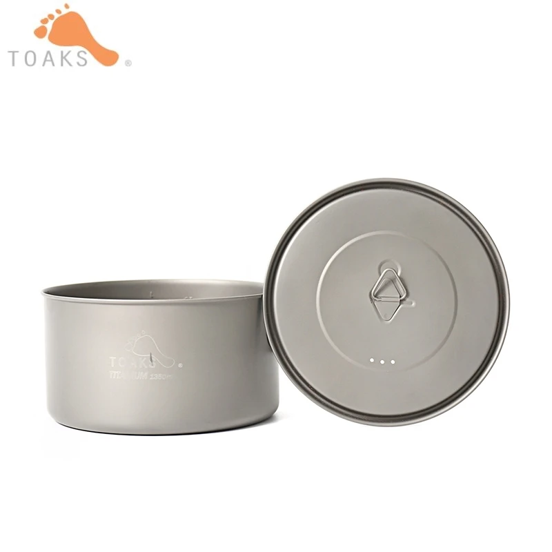 TOAKS grande 1350 ml de titanio olla con tapa plegable con bolsa de malla libre portátil al aire libre utensilios de cocina Camping Picnic olla -1350
