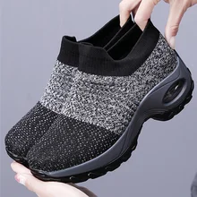 Женская прогулочная обувь из сетчатого материала без шнуровки; удобные рабочие кроссовки на воздушной подушке на платформе; FK88