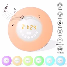 Многофункциональный Радио xh303 Восход Смарт Пробуждение Будильник 7 цветов Изменен LED маленький ночник утреннее Пробуждение Радио