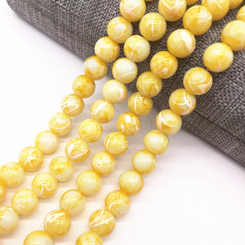

Wholesale 4/6/8mm Yellow Salad Glass Beads Loose Spacer Painted Pearl Charm DIY Jewellery Making #22
