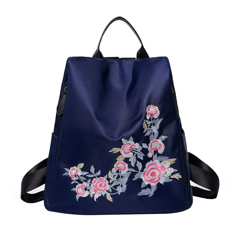 Вышивка в этническом стиле, нейлоновый рюкзак, ткань Оксфорд, водонепроницаемый, Противоугонный, для путешествий, модные рюкзаки на плечо для женщин, сумки для девочек - Цвет: Dark Blue