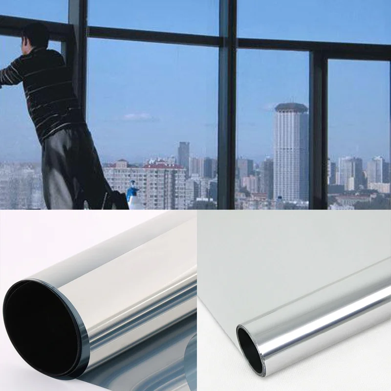 

Glass Films Privacy Silver Window Film Sticker One way Mirrored Heat Insulation Sunscreen Solar Reflective Opaque Self-Adhesive