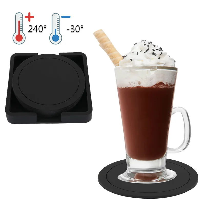 7 قطعة الأسود جولة سيليكون حصيرة منصات ل كوب زجاجي العزل صديقة للبيئة منصات المنزل المطبخ طاولة طعام الديكور منصات