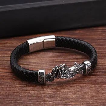 

Vintage Diy braid Motorcycle Sporty Charm Bracelets Pulseras Unique Genuine Leather Men Male Bracelets Fashion Bangles