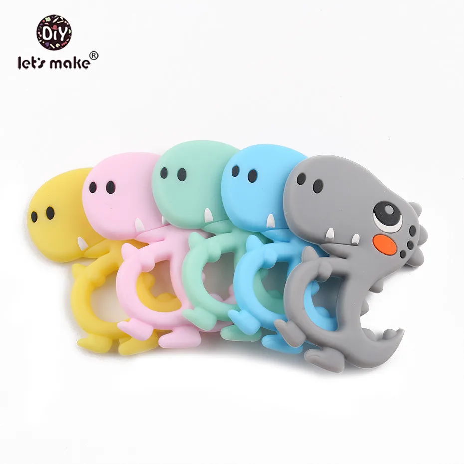 Let's Make Baby Teether 5pc Big Eyes Cartoon Dinosaur Dragon Food Grade
