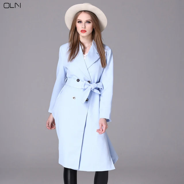 Buy OLN Women's Fashion Europe Trench Coat Female Sky