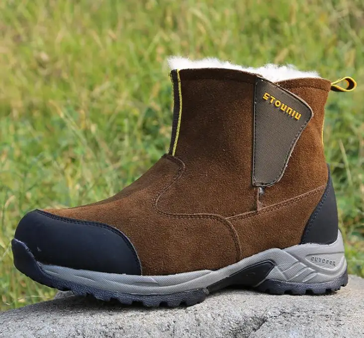 

AMSHCA Winter Russian Snow Boot Man Fur Army Boot Slip on Men Military Boots Mid-Calf Wool Casual Shoes Waterproof Men's Shoes