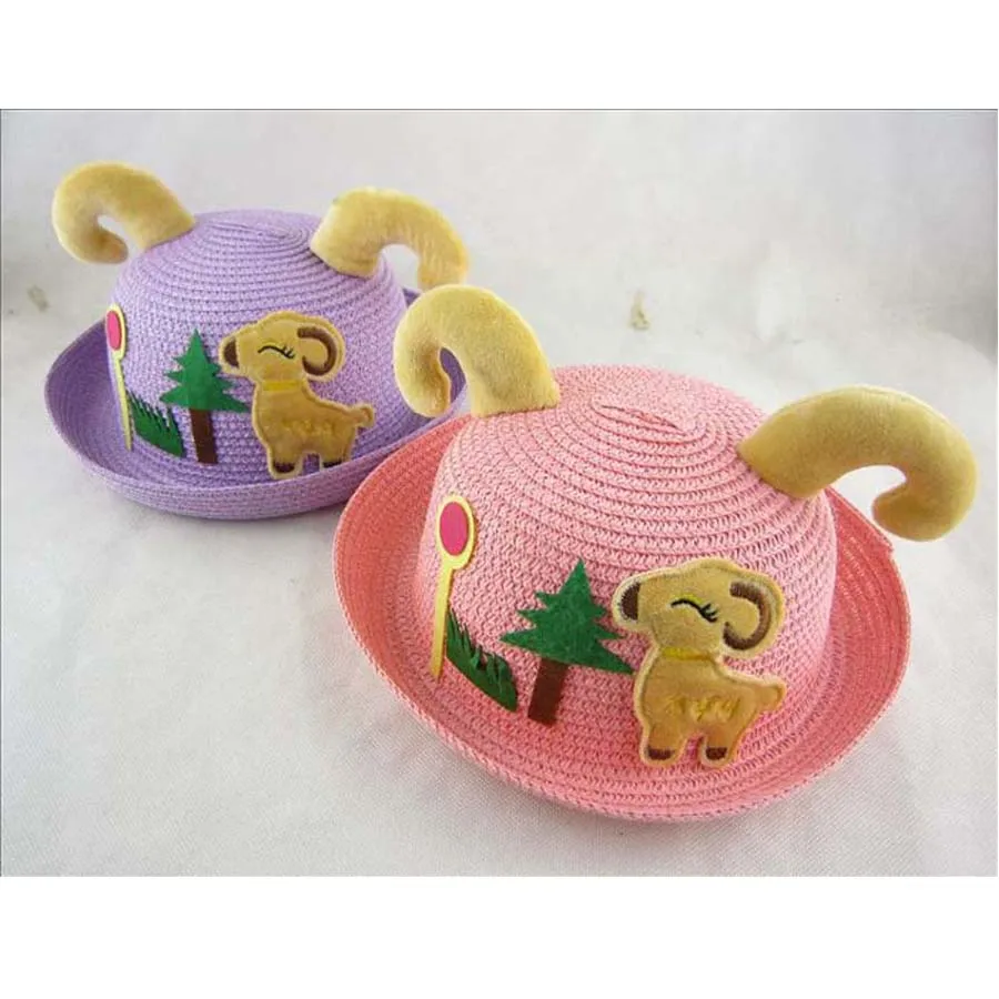 

New Arrival Multi Colors Cute Animal 1-5 Years Old Girl Boy Sheep Cap Child Cartoon Straw Sun Hat