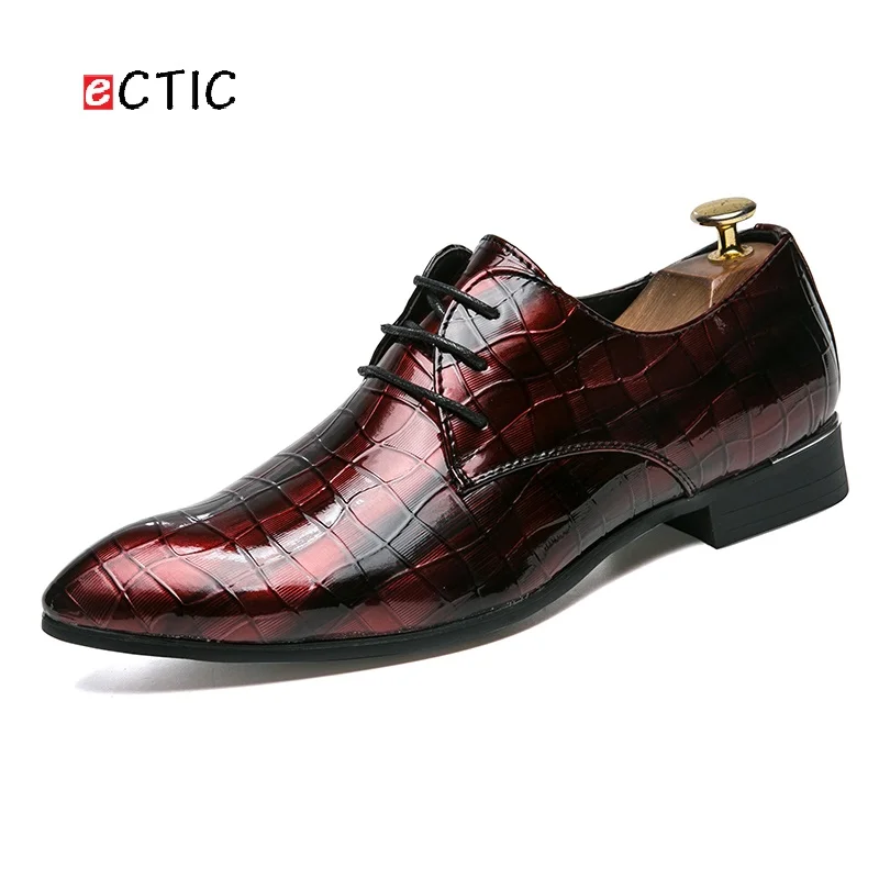 

ECTIC Cool Handsome New Patent Leather Men Dress Shoes Pointed Toe Oxfords Business Office Style Gentleman