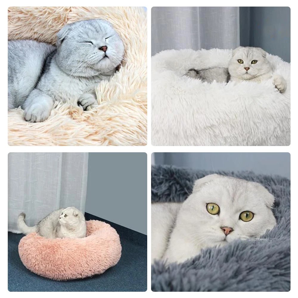 Кошка кровать длинный плюшевый домик для кошек собаки собачья Конура-постель кошка Зимний Теплый круглый спальный мешок кровати щенок подушка коврик