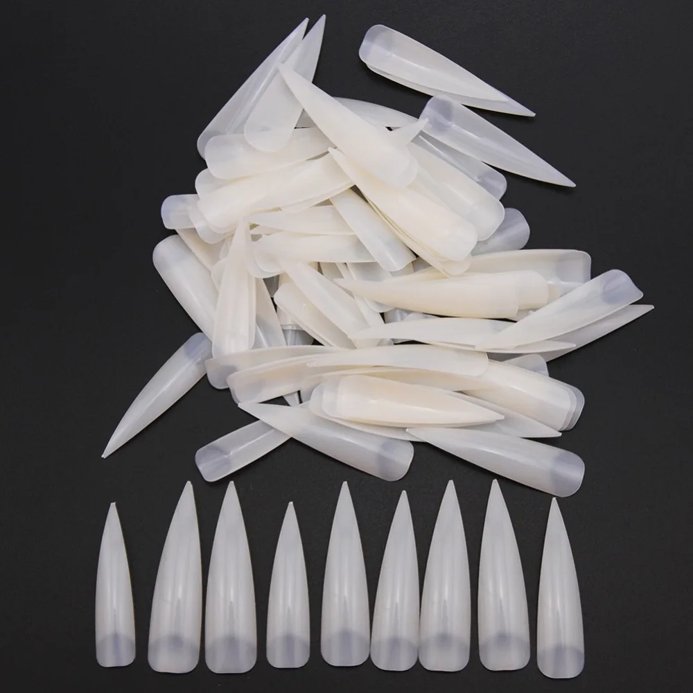 

100Pcs/set Nail Art Clear/White Half Cover Oval Sharp End Stiletto Long False Fake Nails Tips Manicure Artificial Nails Salon
