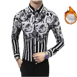 Мужская Тонкая рубашка осень-зима утолщение теплые цвета социальная рубашка одежда роскошный цветочный принт рубашки платье
