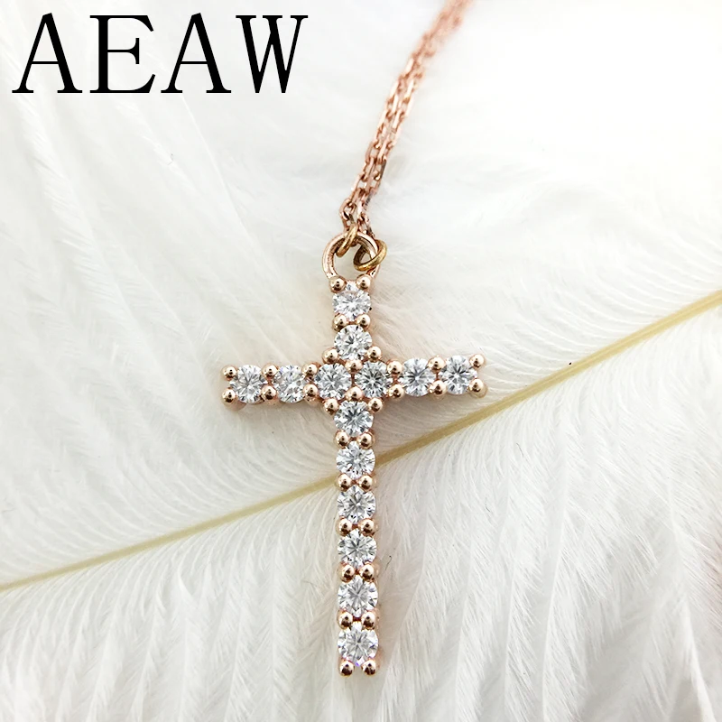 AEAW Solid 14K розовое золото лабораторный Выращенный Муассанит 1CTW алмазный кулон с