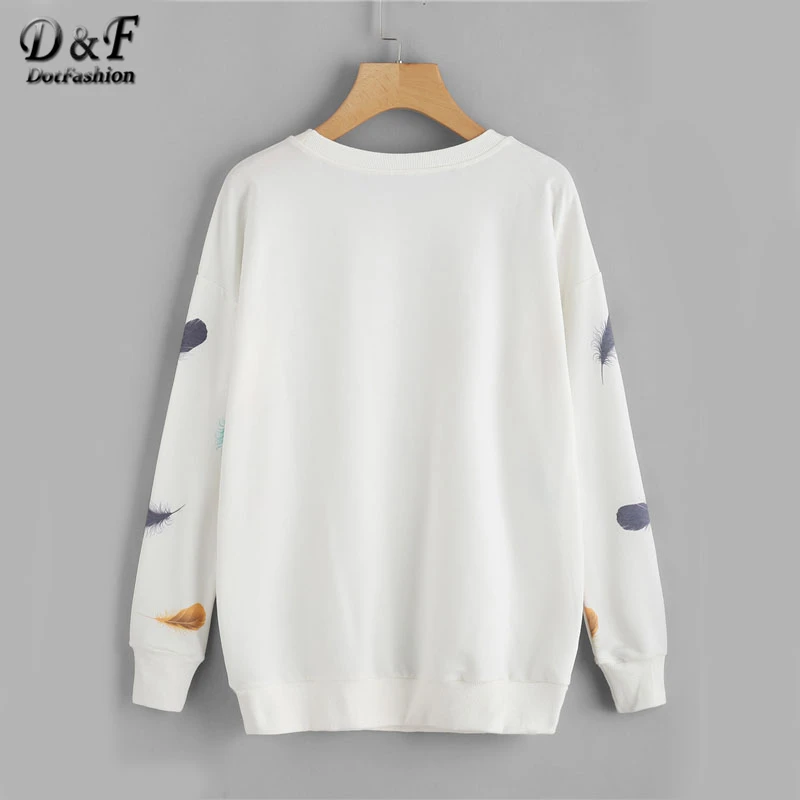 Dotfashion ريشة طباعة البلوز الشارع الشهير الخريف الملابس للنساء Kawaii يا الرقبة طويلة الأكمام عارضة البلوز Dotfashion ريشة طباعة البلوز الشارع الشهير الخريف الملابس للنساء Kawaii يا الرقبة طويلة الأكمام عارضة البلوز