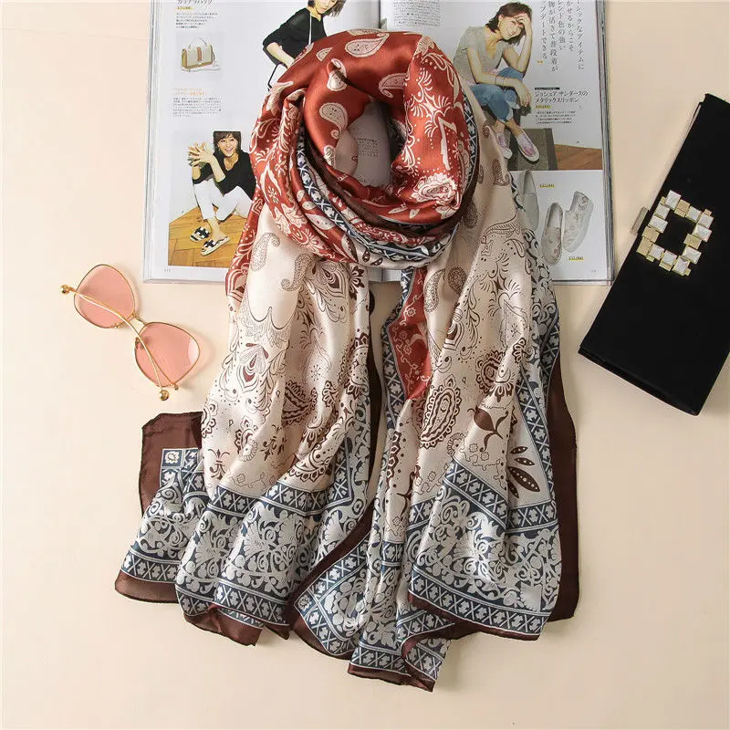 Модный женский шарф из чистого шелка женский роскошный бренд с принтом пейсли платки и шарфы пляжные Чехлы SFN163