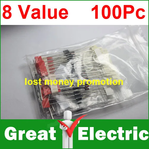 1N4148 1N4007 1n5819 1N5399 1N5408 1n5822 FR107 FR207 8 значения = 100 шт. электронный Компоненты Вышивка