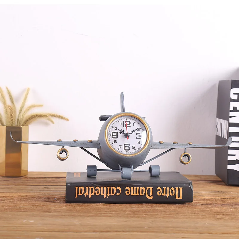 Творческий американский кантри Ретро кованого железа маленький самолет часы украшения настольные часы Самолет фигурки украшения дома подарки