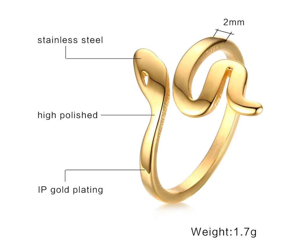 Классическое кольцо в виде змеи для женщин, Золотое Стильное кольцо из нержавеющей стали, Винтажное кольцо в виде змеи, кольца в виде животных, ювелирные изделия