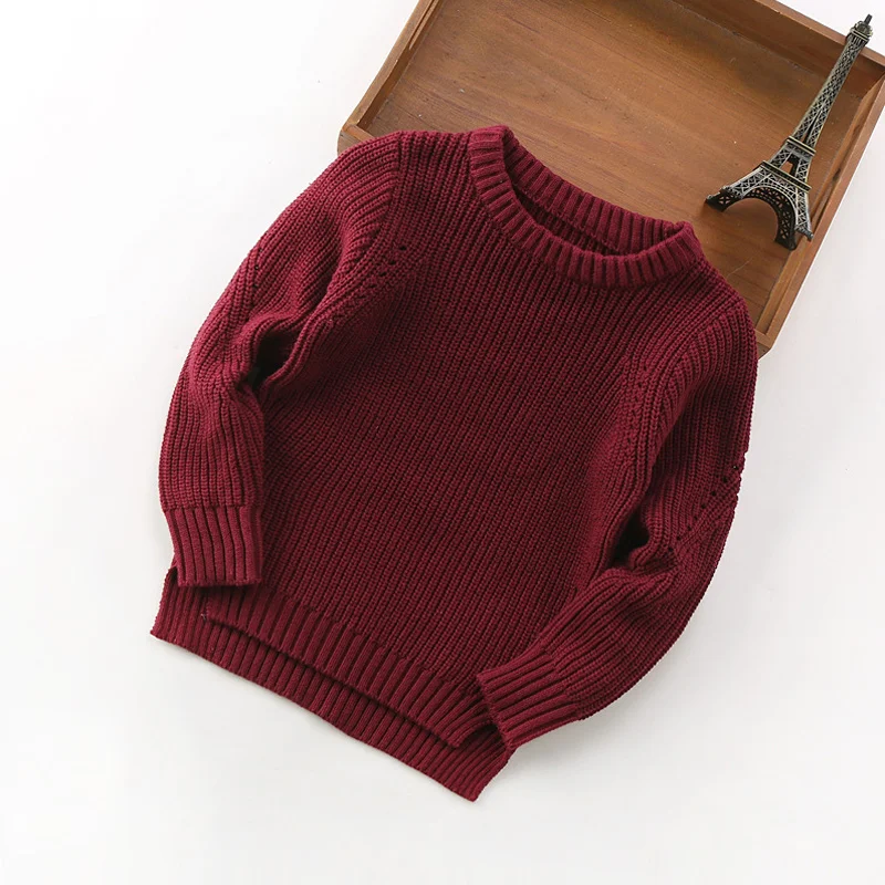 Classic Solid Boys Pullover Cotton Knitted Kids Sweater For Boys Long Sleeve O-Neck Fall Pullover Fashion Design Baby Sweater (6)