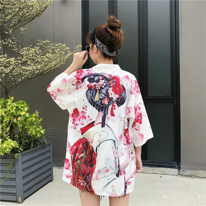 Кимоно кардиган Повседневный женский летний Haori японский традиционный цветочный принт тонкий юката Женская мода уличная куртка