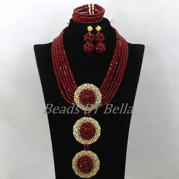 

Wine Color African Wedding Beads Lace Jewelry Set Pendant Necklace Dubai Wedding Beads Bridal Jewelry Sets Free Shipping ABK518