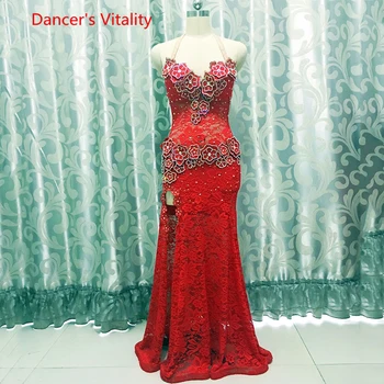 

Dancer's Vitality Belly Dance Costumes Diamond Harness Embroidered Lotus Side Skirt Bellydance Set For Oriental Dance Costumes
