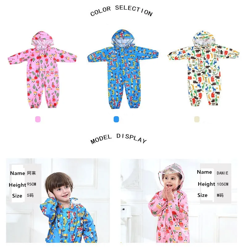 2.Children cartoon raincoat kids jumpsuit rainwear raincover for children baby boys girls waterproof poncho rain coat