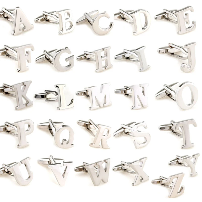 

Silver 26 Letters Cuff links Men's Letter Cufflinks French Shirt Cuff link Alphabet Suit Arm Cuff Buttons Man Jewrlry Wholesale