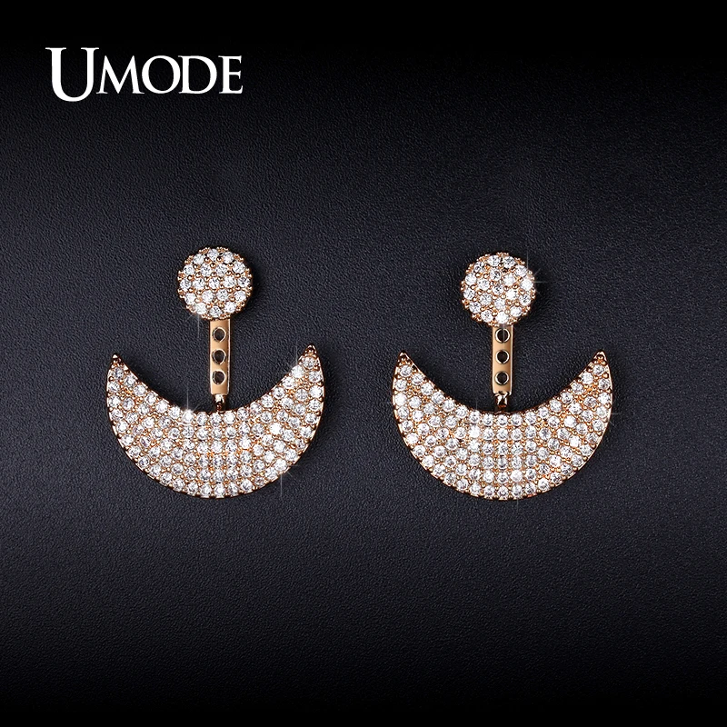 

UMODE Brand Moon And Sun Design Stud Earrings Jacket Gold color Micro CZ Paved Earrings For Women Jewelry Brinco bijoux UE0250A
