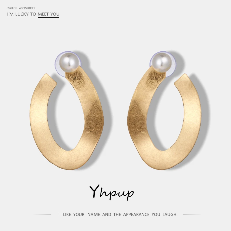 

Yhpup New Arrival Fashion Vintage Geometric Brand Charm Stud Earrings Detachable Imitation Pearl Simple Earrings For Women Party