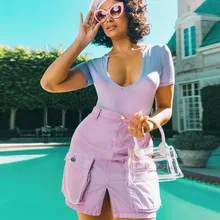 Повседневная пурпурная юбка женская летняя подвесная сумка с карманами женские брюки на молнии Сплит дизайн фиолетовая Женская пикантная юбка