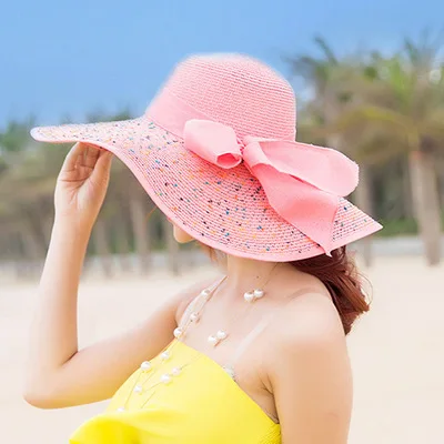 Мода Bowkno винтажная шляпа леди лето широкий вдоль панамный Бант Солнце пляжная соломенная шляпа Mujer Кепка карамельных цветов солнечные шляпы для женщин - Цвет: pink
