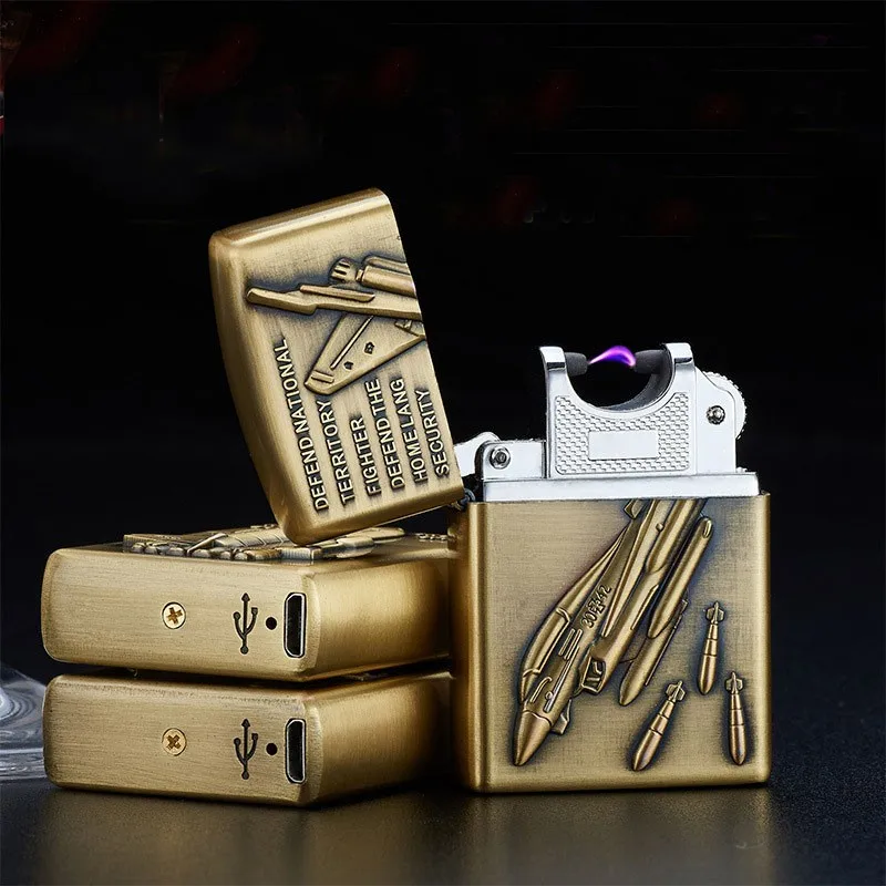 Импульсная зарядка ветрозащитные зажигалки бронзовое тиснение зарядка дуги зажигалки креативный металлический USB Электронная зажигалка для прикуривателя подарок для мужчин