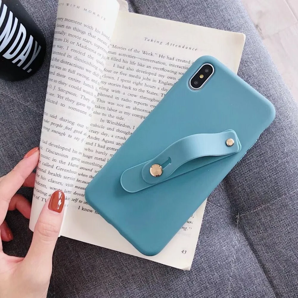 HUANQING Fashion solid color bracket cell phone case For X XR XS Max luxury For iPhone 6 6S 7 7Plus 8 8Plus Protective Cover case02