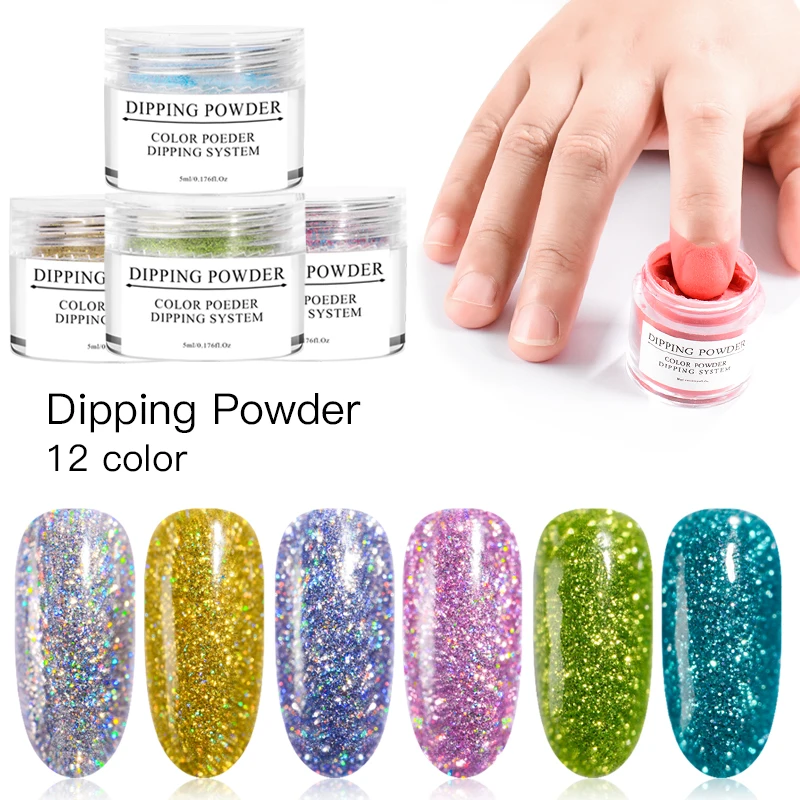 

Mtssii Holographic Dip Nail Powders Gradient Dipping Glitter Decoration Lasting than UV Gel Natural Dry Without Lamp Cure