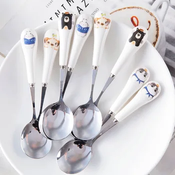 

OTHERHOUSE 1Pc Cute Dinner Spoon Stainless Steel Coffee Spoon Ceramic Handle Dessert Candy Tea Spoons Tableware Kitchen Cutlery