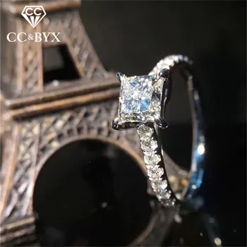 

CC S925 Silver Wedding Rings For Women Square Stone Ring Bridal Romantic Trendy Ladies Jewelry Engagement Bijoux Femme Bague