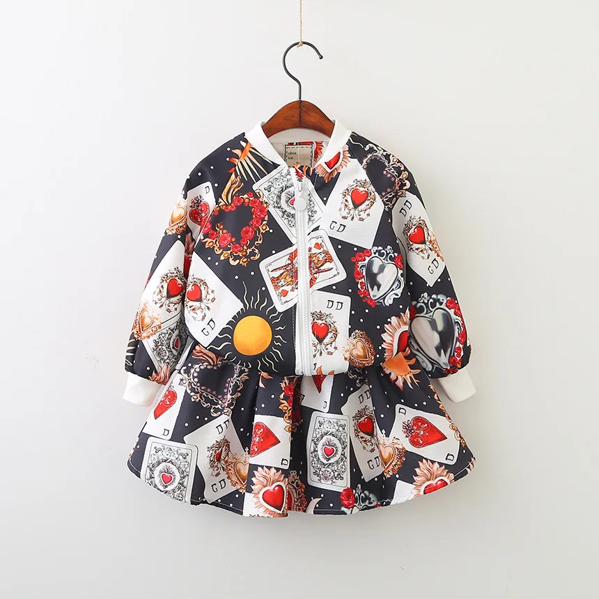 

Boutique Kids Clothing Toddler Girl Spring Summer Outfits Wholesale Lots Bulk Clothes Children Print Coat And Skirt Clothing Set