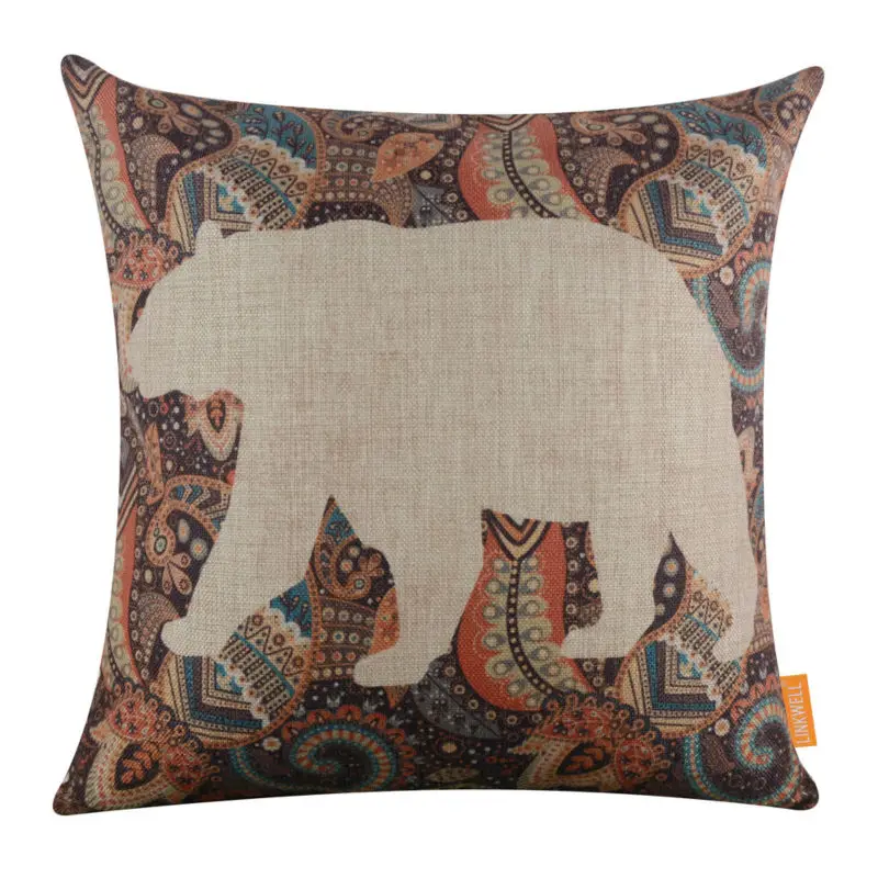 LINKWELL 18x18" Retro Ethnic African Pattern Bear Burlap Cushion Cover
