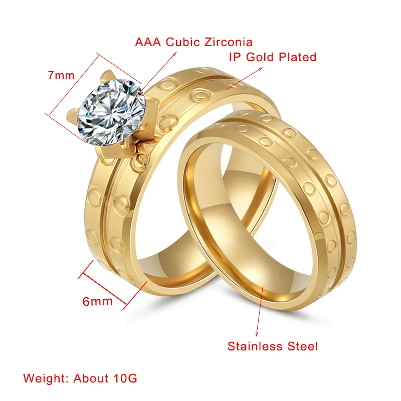 1 пара обручальное кольцо из кубического циркония для женщин, набор обручальных колец из нержавеющей стали золотого цвета, круглые ювелирные изделия, Подарок на годовщину - Цвет основного камня: 1051-1052